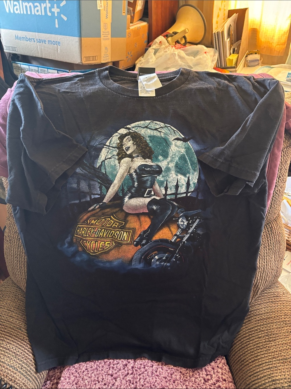 Harley-Davidson Black Tee with Pinup Motorcycle Graphic